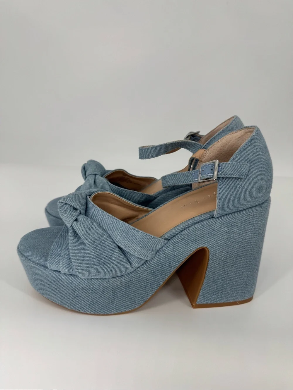 Copper Key Denim Blue Platform  Chunky Block Chic Spring Summer Heels Size 8